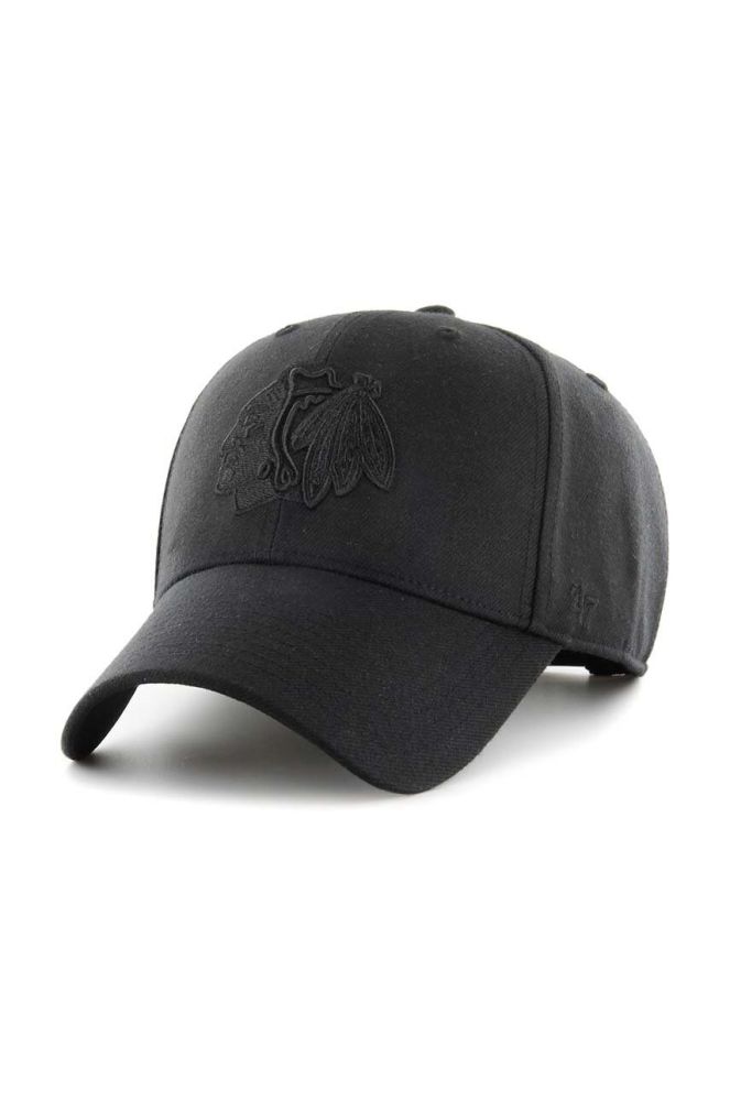 Кепка з домішкою вовни 47brand NHL Chicago Blackhawks колір чорний з аплікацією
