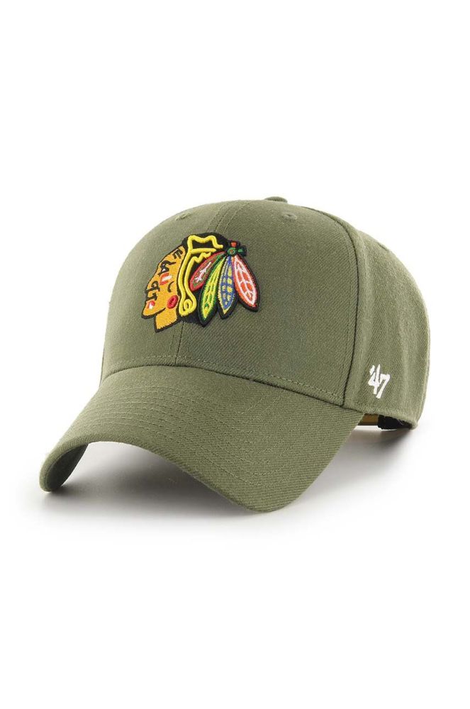 Кепка з домішкою вовни 47brand NHL Chicago Blackhawks колір зелений з аплікацією