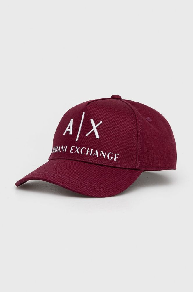 Бавовняна кепка Armani Exchange колір бордовий з аплікацією (2564215)