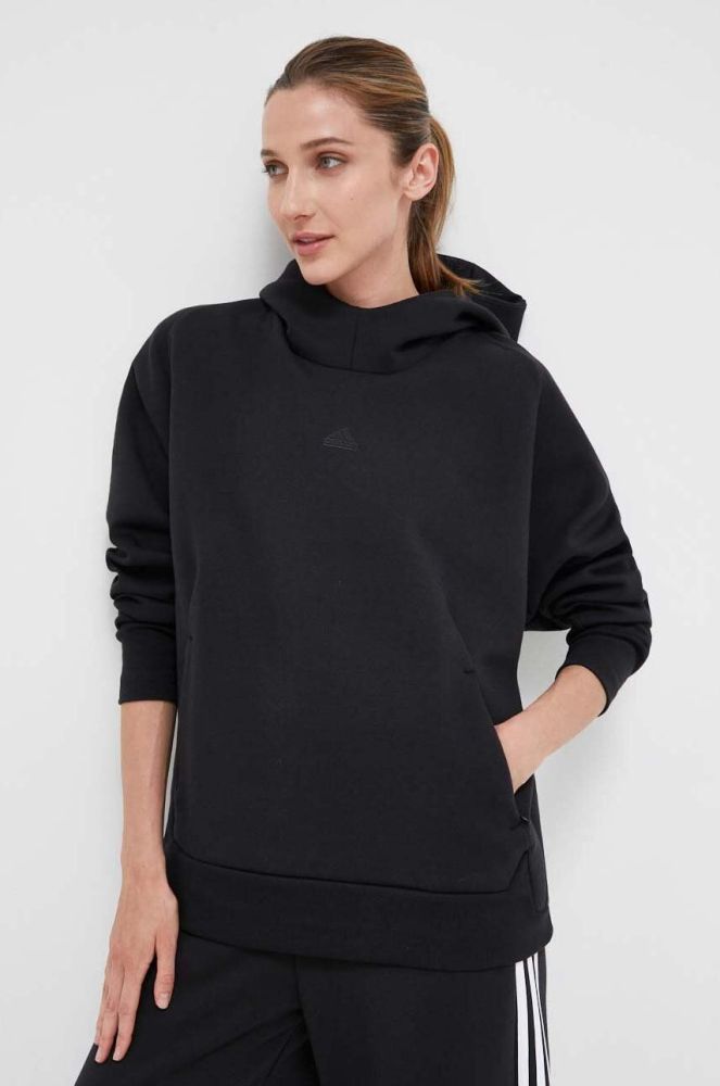 Кофта adidas Z.N.E жіноча колір чорний з капюшоном однотонна (3382713)