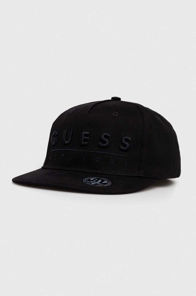 Бавовняна бейсболка Guess колір чорний з аплікацією (3441851)