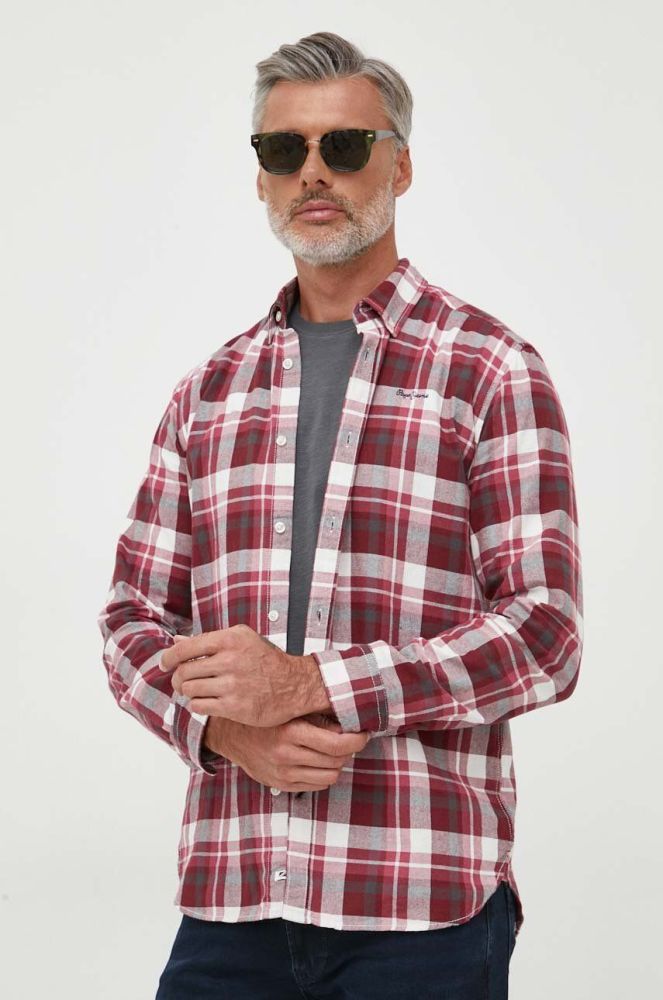 Бавовняна сорочка Pepe Jeans Cressing чоловіча колір бордовий regular комір button-down