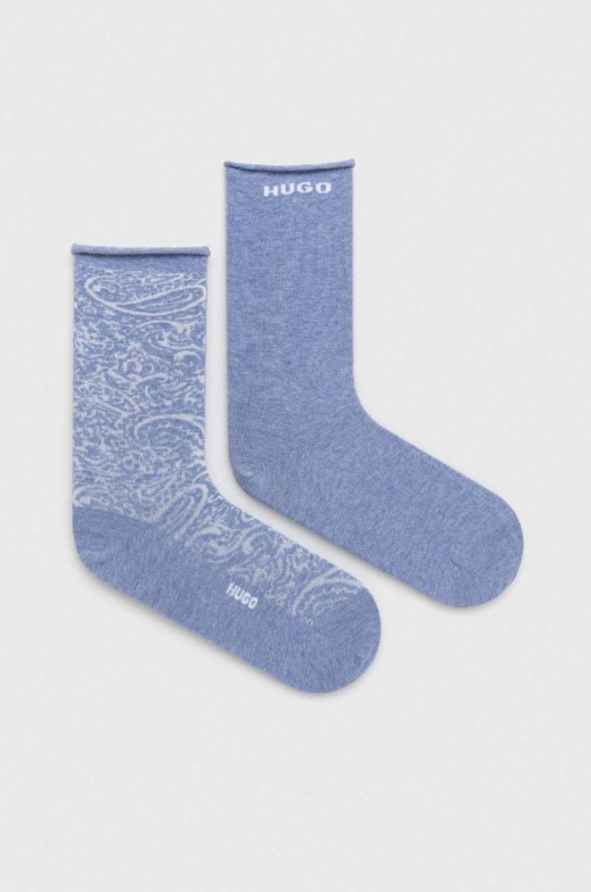 Шкарпетки HUGO 2-pack жіночі колір блакитний
