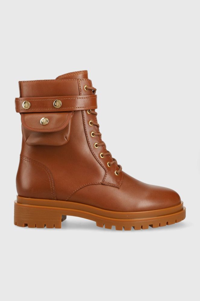 Шкіряні черевики Lauren Ralph Lauren Cammie жіночі колір коричневий на плоскому ходу 802916475002