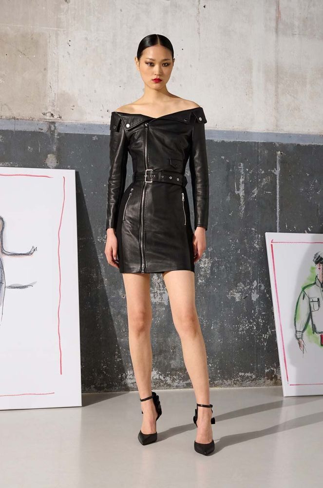 Шкіряна сукня Karl Lagerfeld колір чорний mini облягаюча