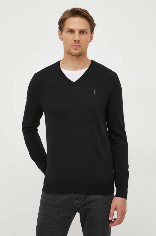 Вовняний светр Polo Ralph Lauren чоловічий колір чорний легкий (3572498)