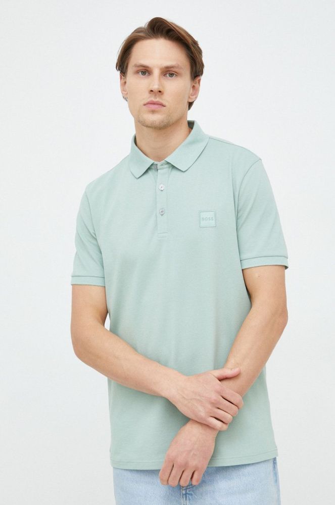 Поло BOSS BOSS CASUAL чоловічий колір зелений однотонний