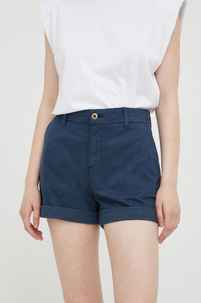 Шорти Mustang Chino Shorts жіночі колір синій однотонні висока посадка