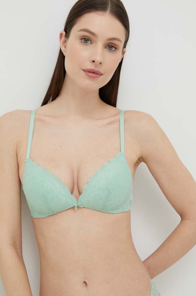 Бюстгальтер United Colors of Benetton колір зелений мереживо однотонний