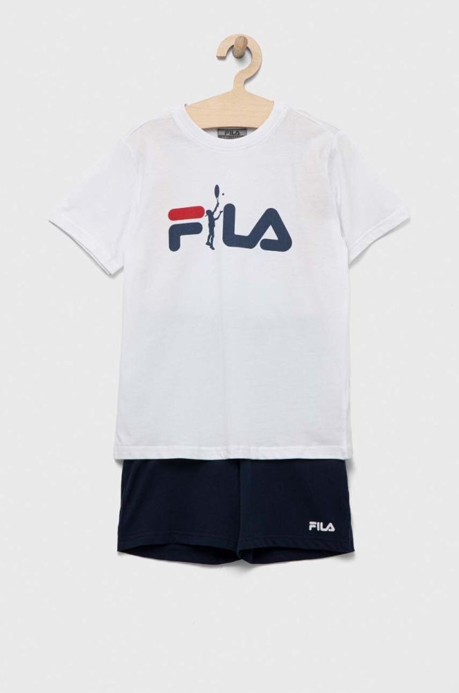 Дитяча бавовняна піжама Fila колір білий з принтом