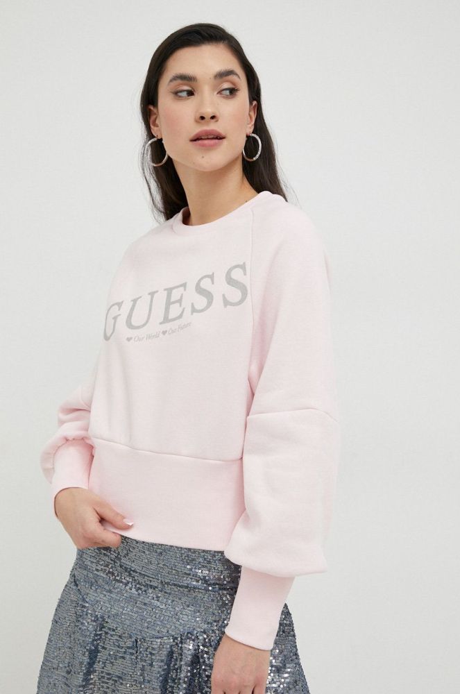 Кофта Guess жіноча колір рожевий з принтом (2946748)