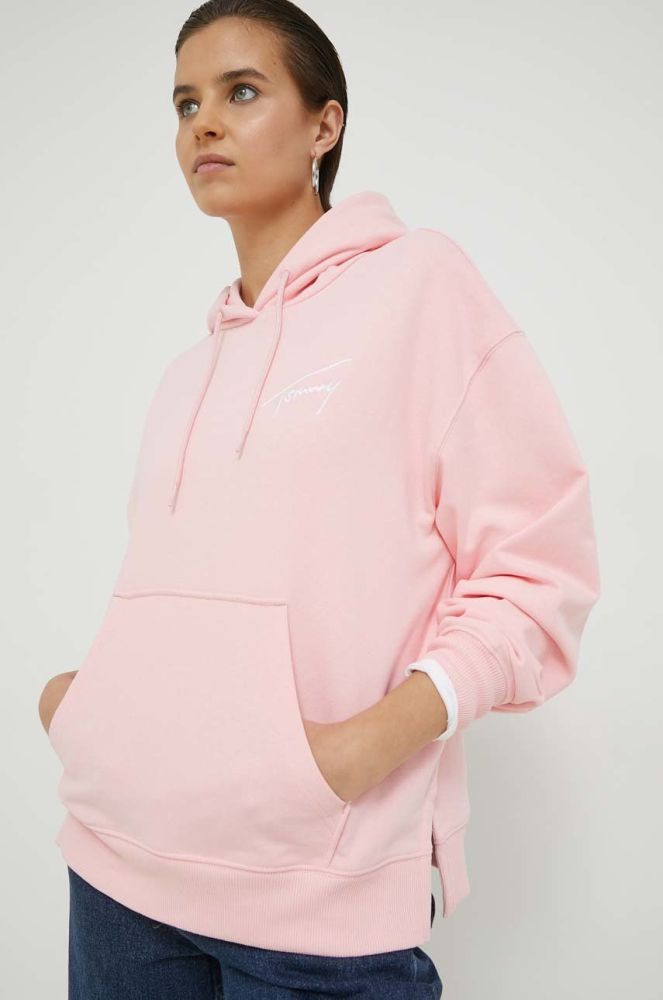 Кофта Tommy Jeans жіноча колір рожевий з капюшоном однотонна (2953606)