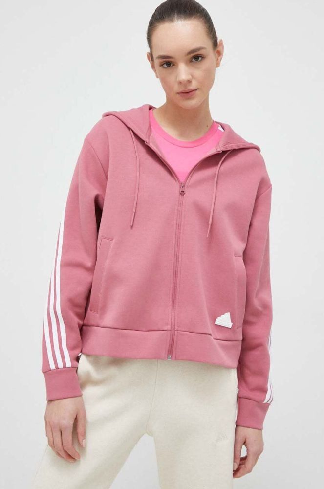 Кофта adidas жіноча колір рожевий з капюшоном з аплікацією (3021962)