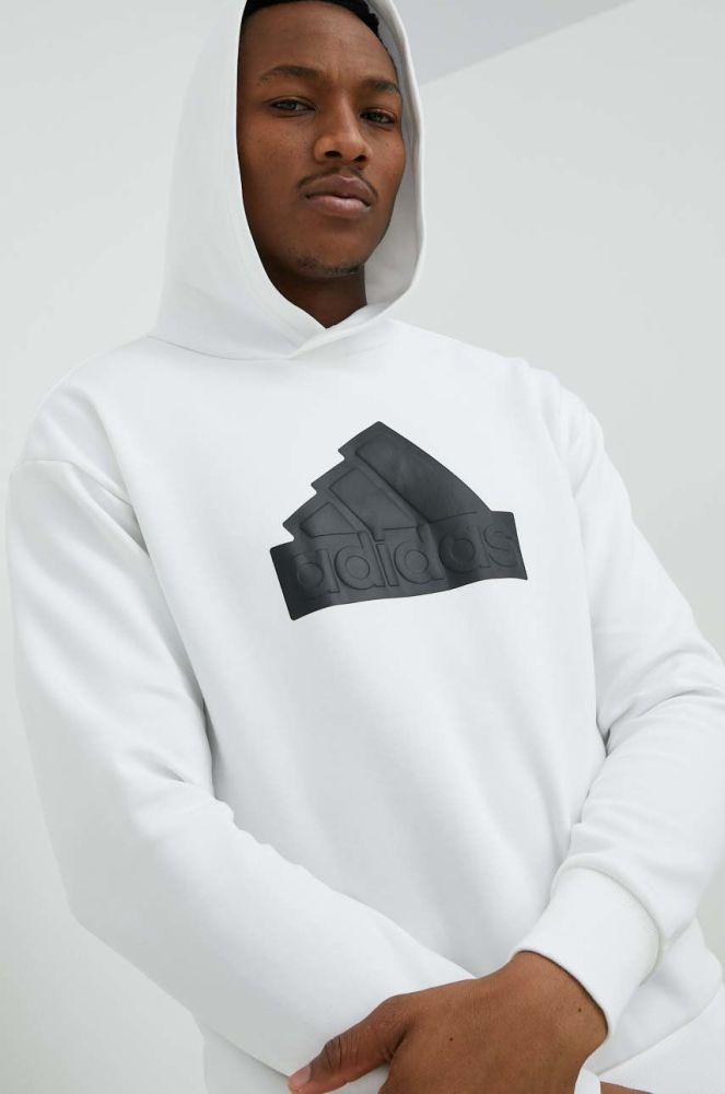 Кофта adidas чоловіча колір білий з капюшоном з принтом