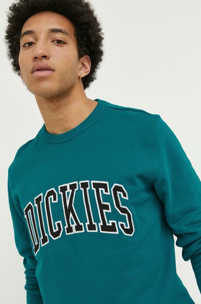 Бавовняна кофта Dickies чоловіча колір зелений з аплікацією