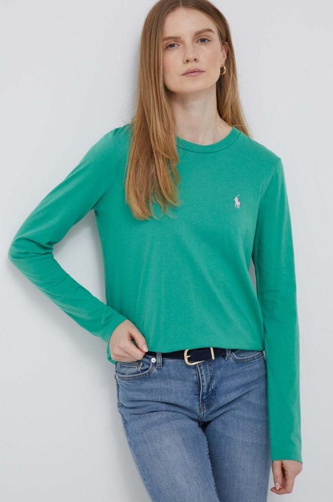 Бавовняний лонгслів Polo Ralph Lauren колір зелений