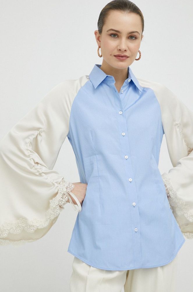 Сорочка Weekend Max Mara жіноча relaxed класичний комір колір блакитний