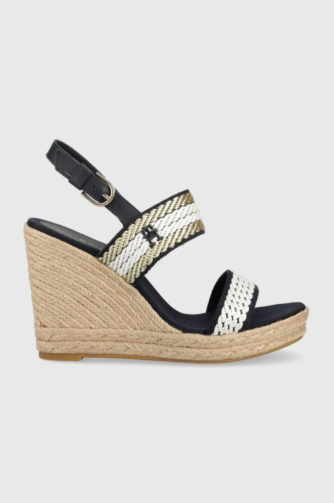 Сандалі Tommy Hilfiger GOLDEN WEBBING WEDGE жіночі колір синій на танкетці FW0FW07089