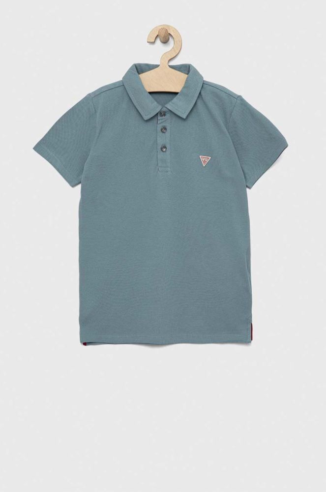Дитяче бавовняне поло Guess однотонний колір блакитний (3123577)