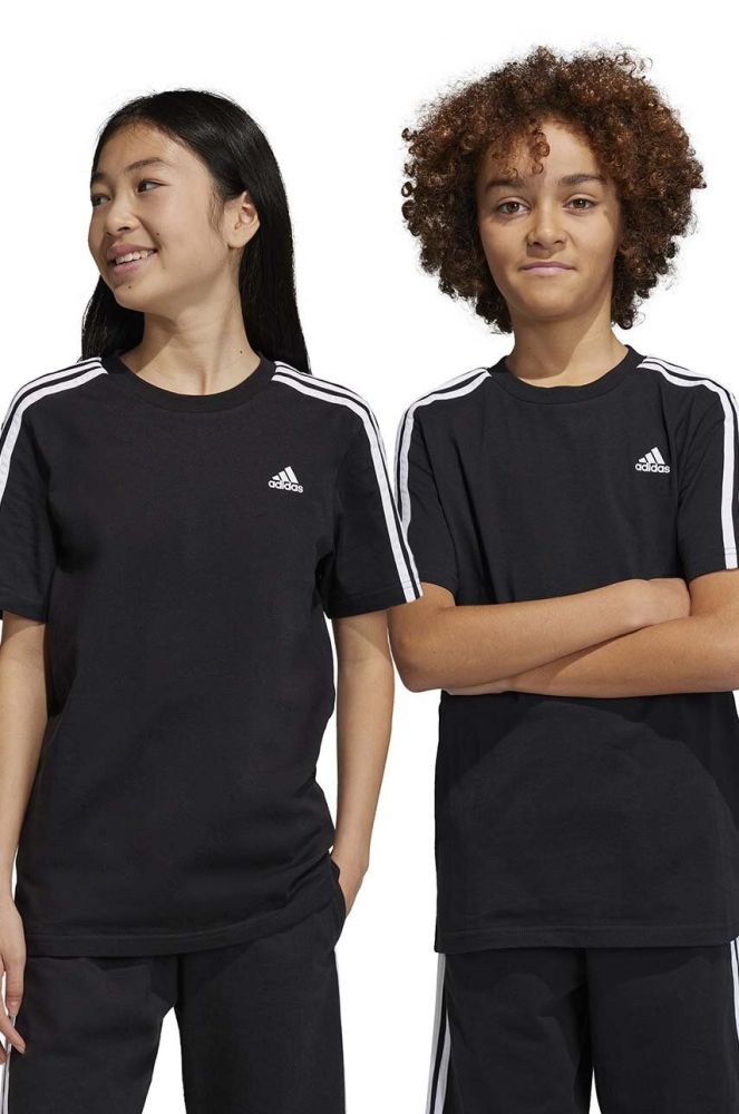 Дитяча бавовняна футболка adidas U 3S колір чорний з аплікацією